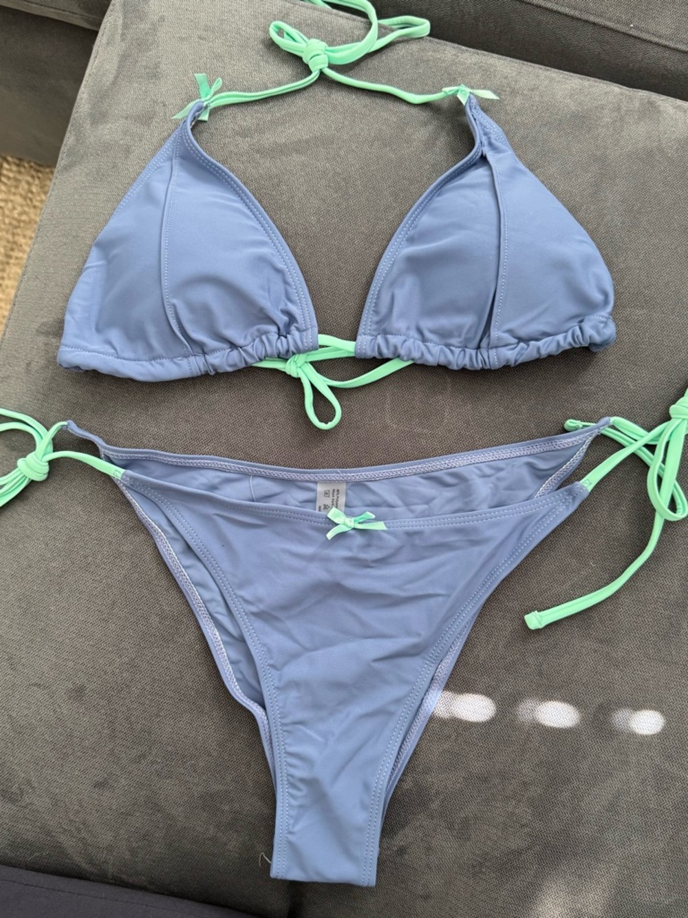 Cupshe Periwinkle Triangle Bikini with Mint Tie Accents